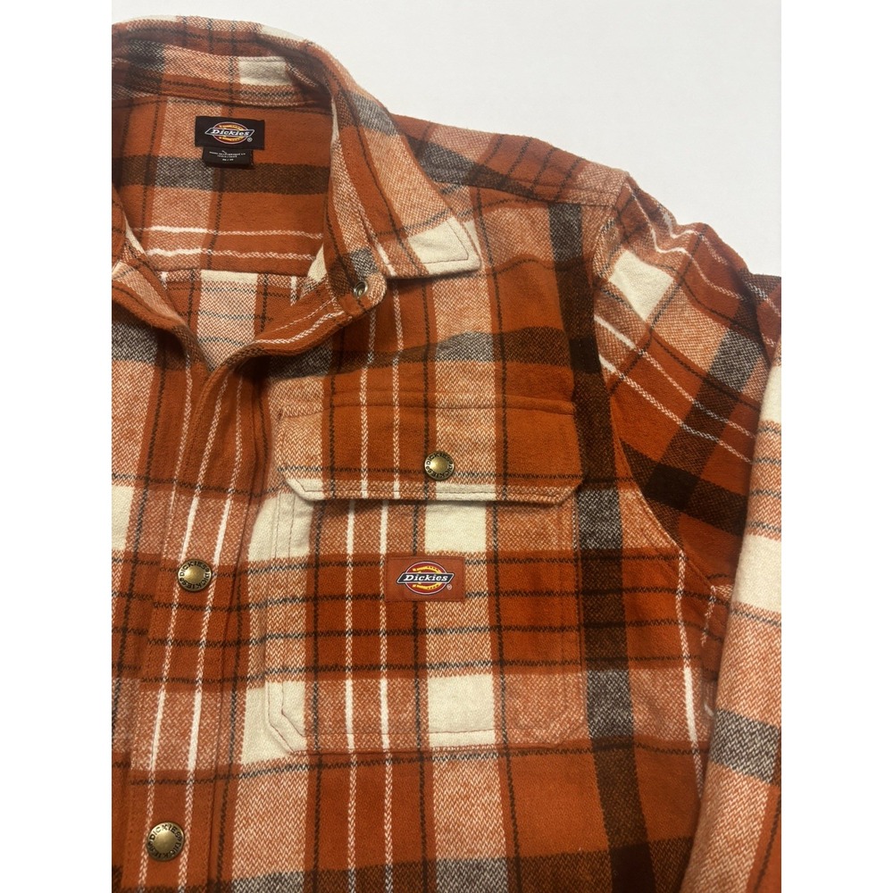 Dickies Snap Shacket Long Sleeve Mens M Orange Plaid Workwear Heavyweight